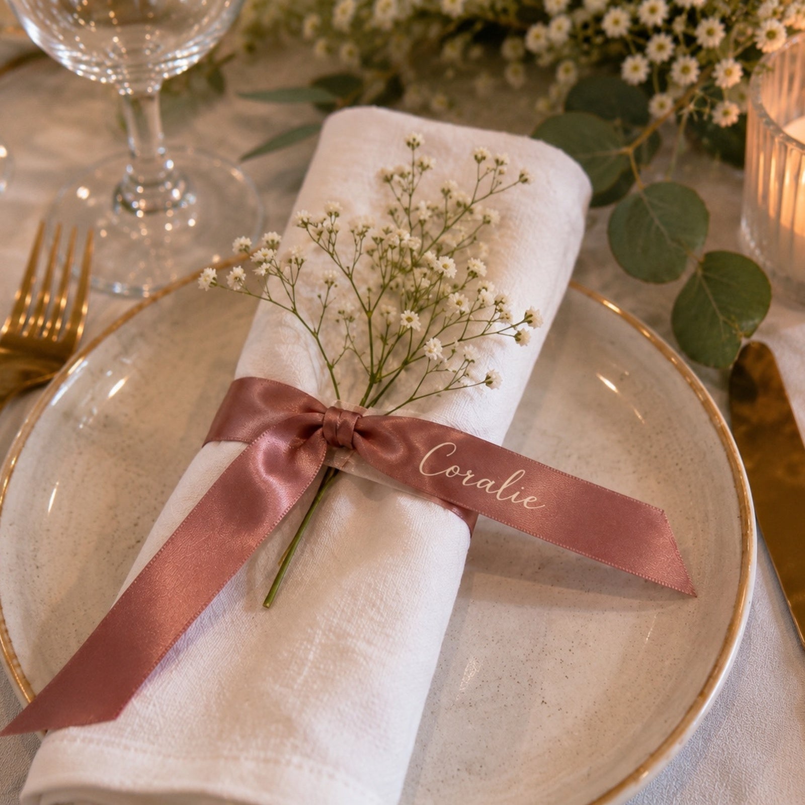 Étiquette de verre / marque place en tissu personnalisé