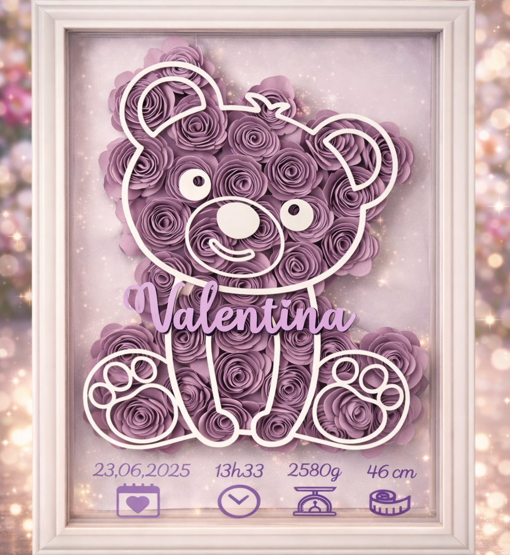 Cadre fleuri - Naissance Ourson