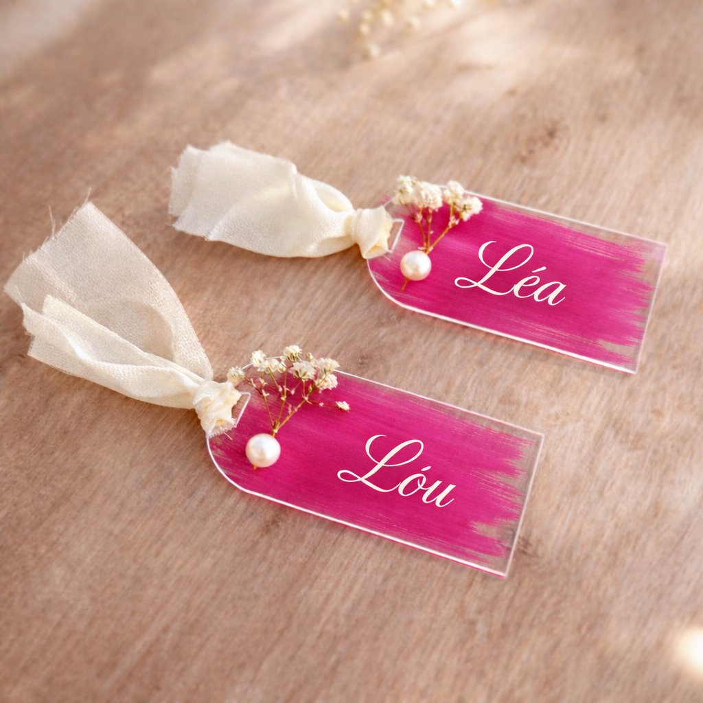 Marque place plexiglass ruban fleuri